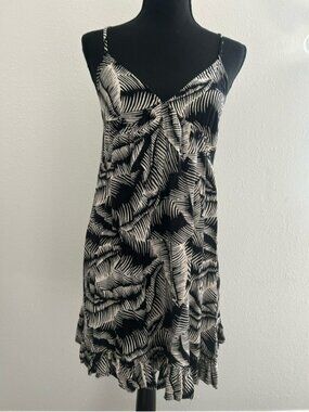 Volcom Black and White Palm-Print Dress with Neon Yellow Trim